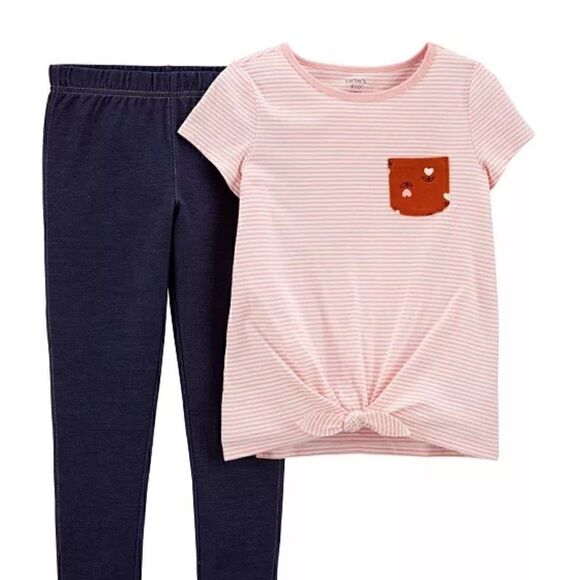 CARTER'S Big Girls Striped Jersey T-shirt and Jeggings, 2 Piece Set New - Picture 1 of 3